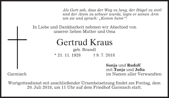 Traueranzeige von Gertrud Kraus von merkurtz