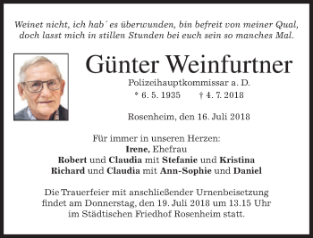 Traueranzeige von Günter Weinfurtner von merkurtz