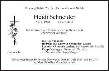 Traueranzeige von Heidi Schneider von merkurtz