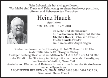 Traueranzeige von Heinz Hauck