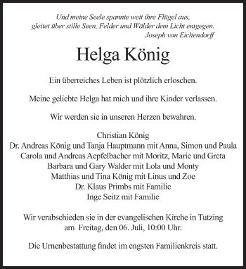 Traueranzeige von Helga König von merkurtz