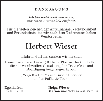 Traueranzeige von Herbert Wieser von merkurtz