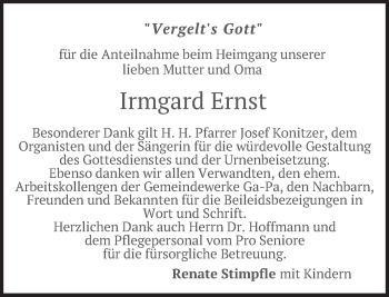 Traueranzeige von Irmgard Ernst von merkurtz