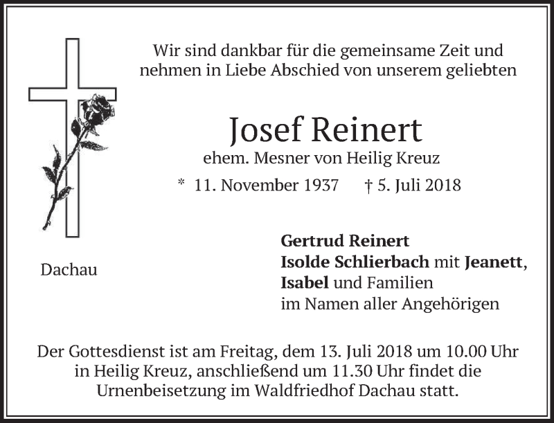  Traueranzeige für Josef Reinert vom 11.07.2018 aus merkurtz