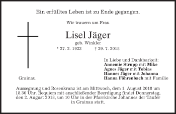 Traueranzeige von Lisel Jäger von merkurtz