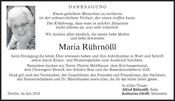 Traueranzeige von Maria Rührnößl von merkurtz