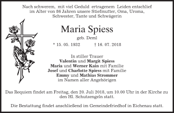 Traueranzeige von Maria Spiess von merkurtz