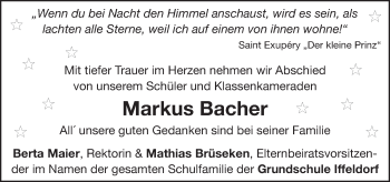 Traueranzeige von Markus Bacher von Das Gelbe Blatt Penzberg