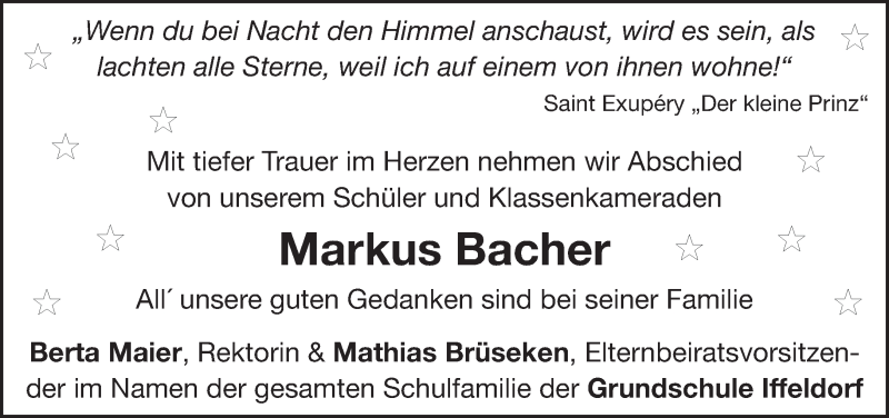  Traueranzeige für Markus Bacher vom 25.07.2018 aus Das Gelbe Blatt Penzberg