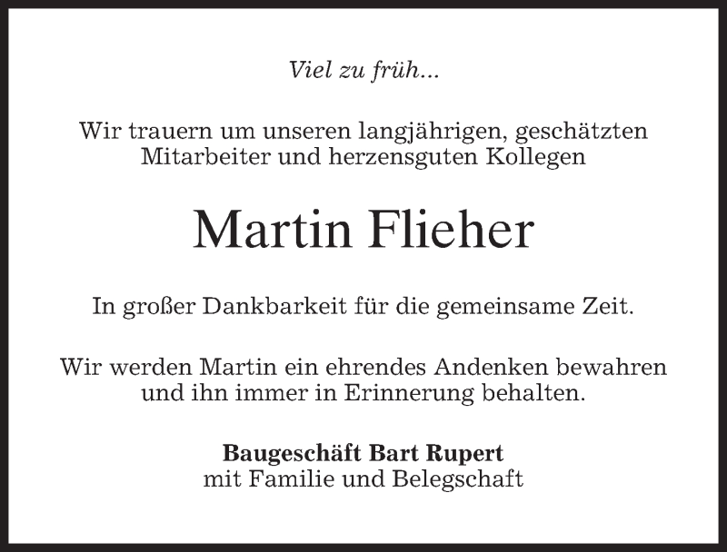  Traueranzeige für Martin Flieher vom 20.07.2018 aus merkurtz