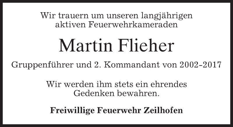  Traueranzeige für Martin Flieher vom 19.07.2018 aus merkurtz