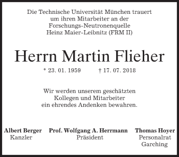 Traueranzeige von Martin Flieher von merkurtz