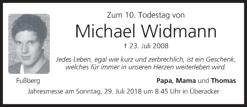  Traueranzeige für Michael Widmann vom 28.07.2018 aus merkurtz