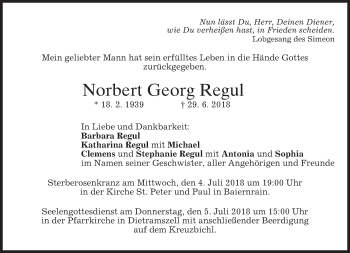 Traueranzeige von Norbert Georg Regul von merkurtz