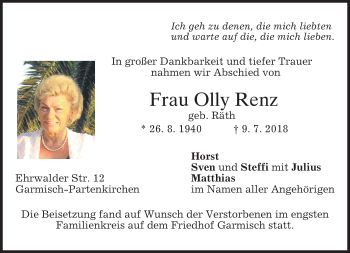 Traueranzeige von Olly Renz von merkurtz