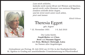 Traueranzeige von Theresia Eggert
