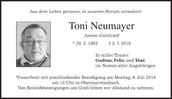Traueranzeige von Toni Neumayer von merkurtz