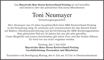 Traueranzeige von Toni Neumayer von merkurtz