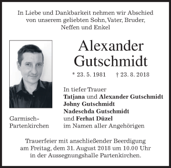 Traueranzeige von Alexander Gutschmidt von merkurtz