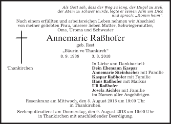 Traueranzeige von Annemarie Raßhofer von merkurtz