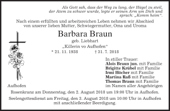 Traueranzeige von Barbara Braun von merkurtz