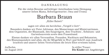 Traueranzeige von Barbara Braun von merkurtz