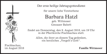 Traueranzeige von Barbara Hatzl von merkurtz