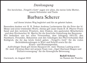Traueranzeige von Barbara Scherer von merkurtz