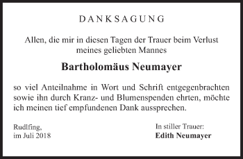 Traueranzeige von Bartholomäus Neumayer von merkurtz