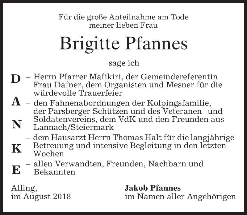  Traueranzeige für Brigitte Pfannes vom 25.08.2018 aus merkurtz