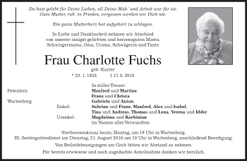 Traueranzeige von Charlotte Fuchs von merkurtz