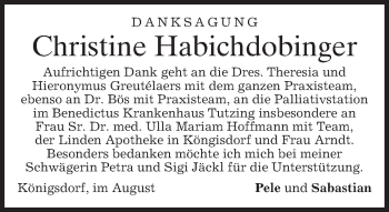 Traueranzeige von Christine Habichdobinger von merkurtz
