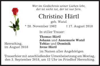Traueranzeige von Christine Härtl von merkurtz