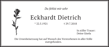 Traueranzeige von Eckhardt Dietrich von merkurtz