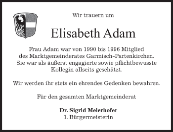 Traueranzeige von Elisabeth Adam von merkurtz