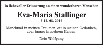 Traueranzeige von Eva-Maria Stallinger von merkurtz