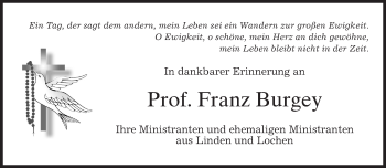 Traueranzeige von Franz Burgey von merkurtz