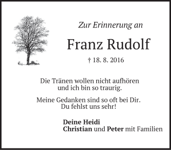 Traueranzeige von Franz Rudolf von merkurtz