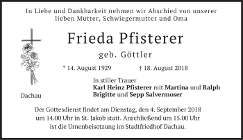 Traueranzeige von Frieda Pfisterer von merkurtz