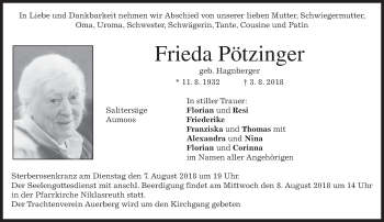 Traueranzeige von Frieda Pötzinger von merkurtz