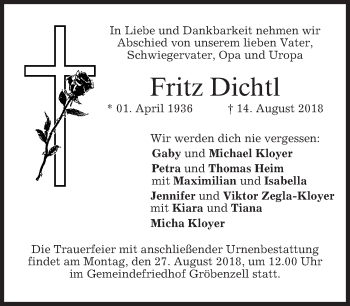 Traueranzeige von Fritz Dichtl von merkurtz