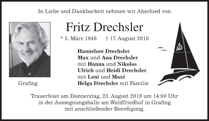  Traueranzeige für Fritz Drechsler vom 21.08.2018 aus merkurtz