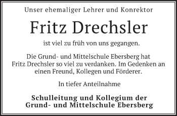 Traueranzeige von Fritz Drechsler