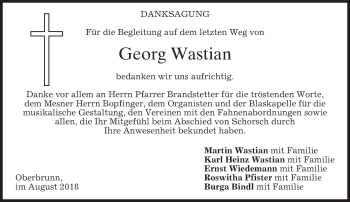 Traueranzeige von Georg Wastian