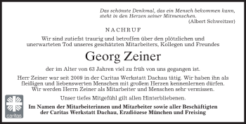 Traueranzeige von Georg Zeiner