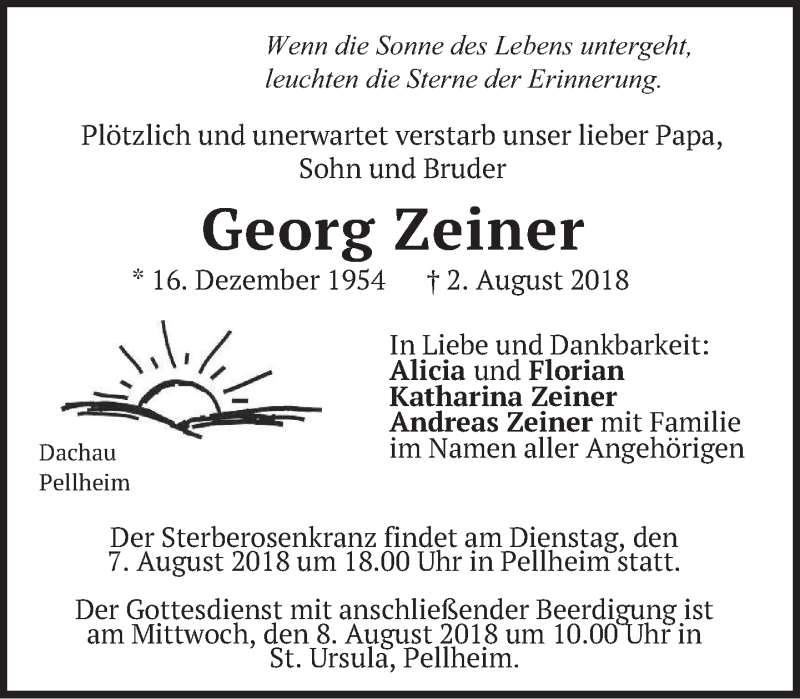  Traueranzeige für Georg Zeiner vom 04.08.2018 aus merkurtz