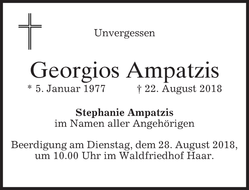  Traueranzeige für Georgios Ampatzis vom 25.08.2018 aus merkurtz
