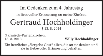 Traueranzeige von Gertraud Hochholdinger von merkurtz