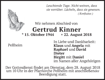 Traueranzeige von Gertrud Kinner von merkurtz