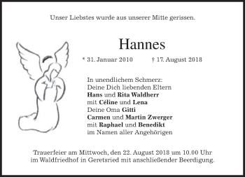 Traueranzeige von Hannes Waldherr von merkurtz